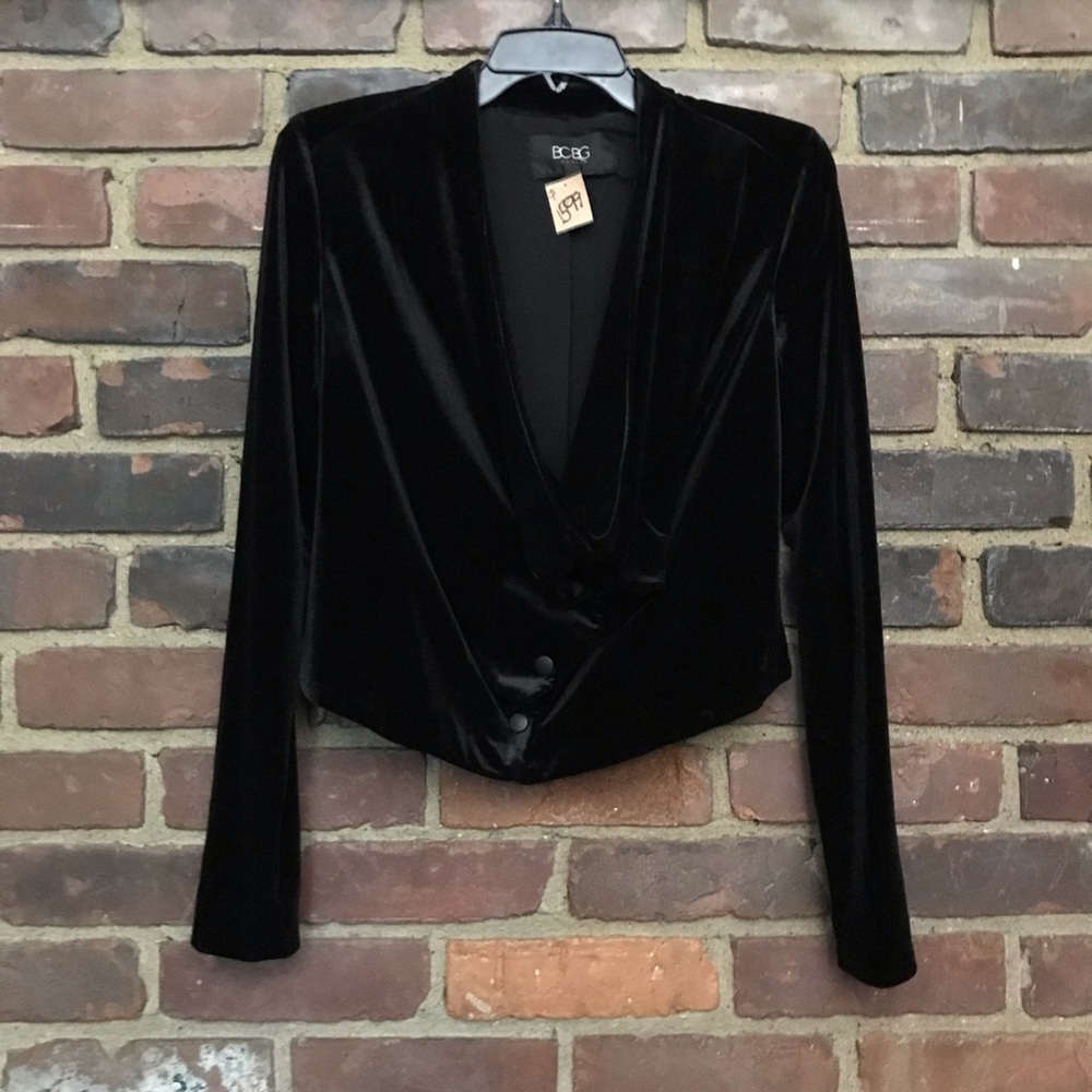 Bcbg Maximara Velour Crop Snap Button Front Jacke… - image 1